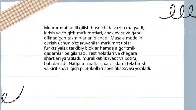 Masalalarning algoritmini tuzish va shu algoritm asosida Phyton dasturlash tilida dastur tuzish 4