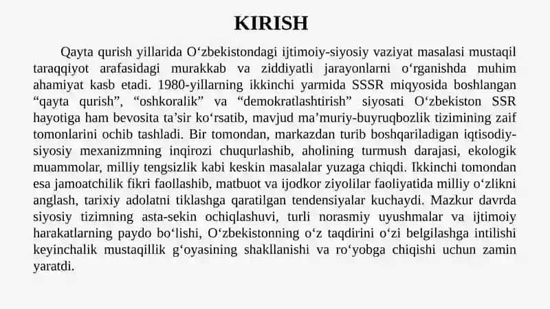 Qaytaqurishyillarida O'zbekistondagi ijtimoiy-siyosiy vaziyati 4