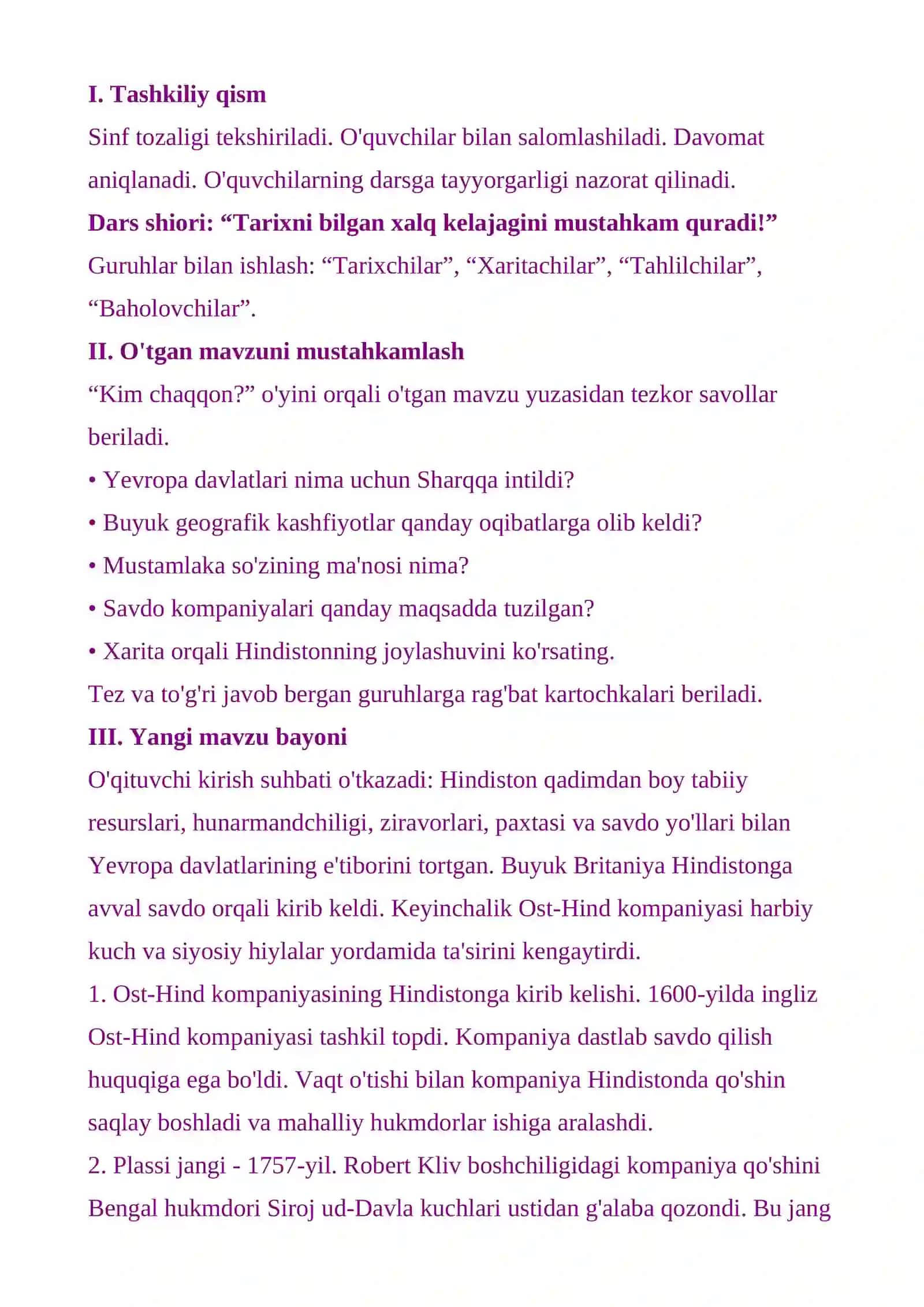 Hindistonning Buyuk Britaniya mustamlakasiga aylanishi - soatlik dars 4