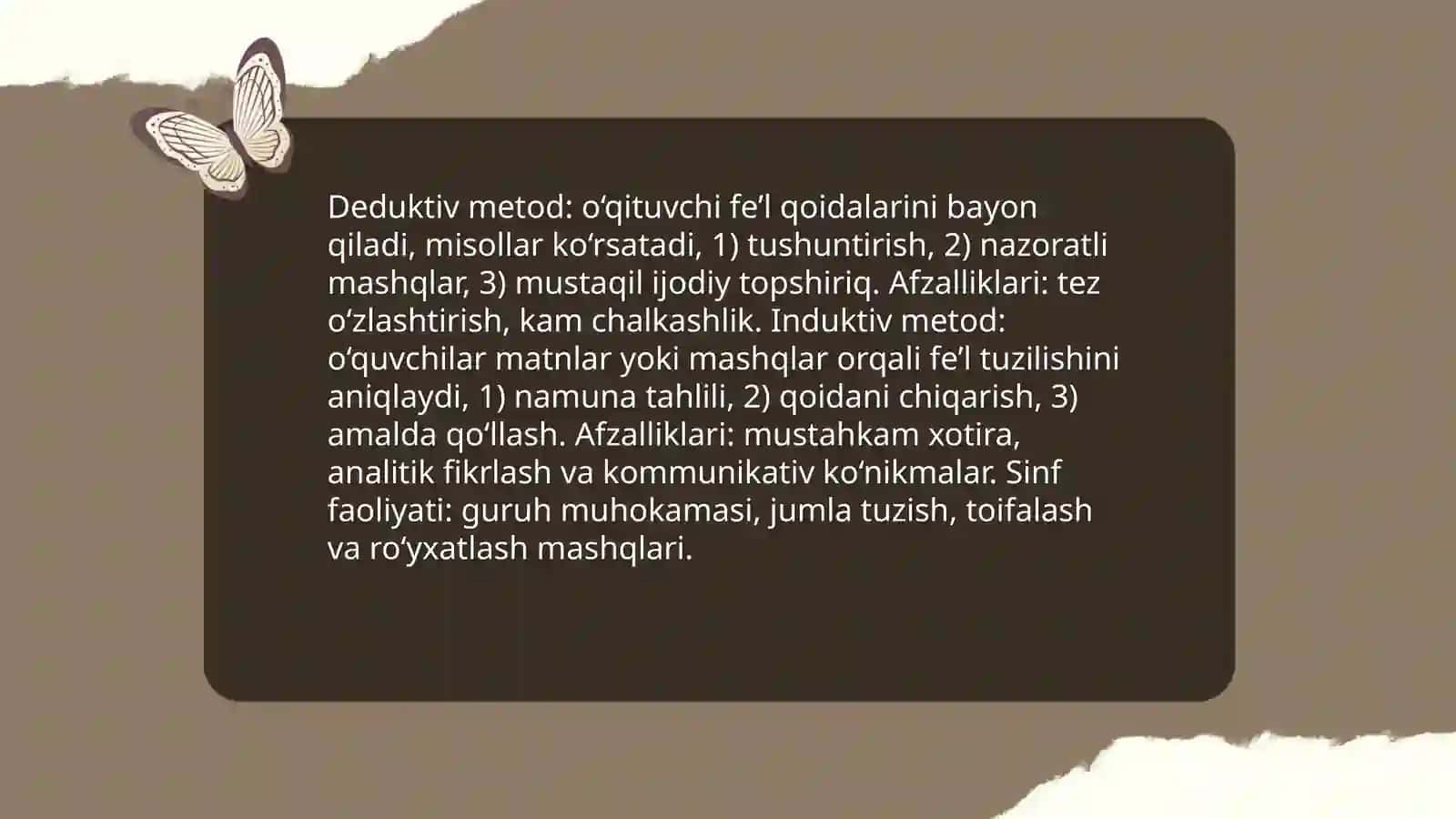 Fe'l so'z turkumini metodlar bilan o'tish 4