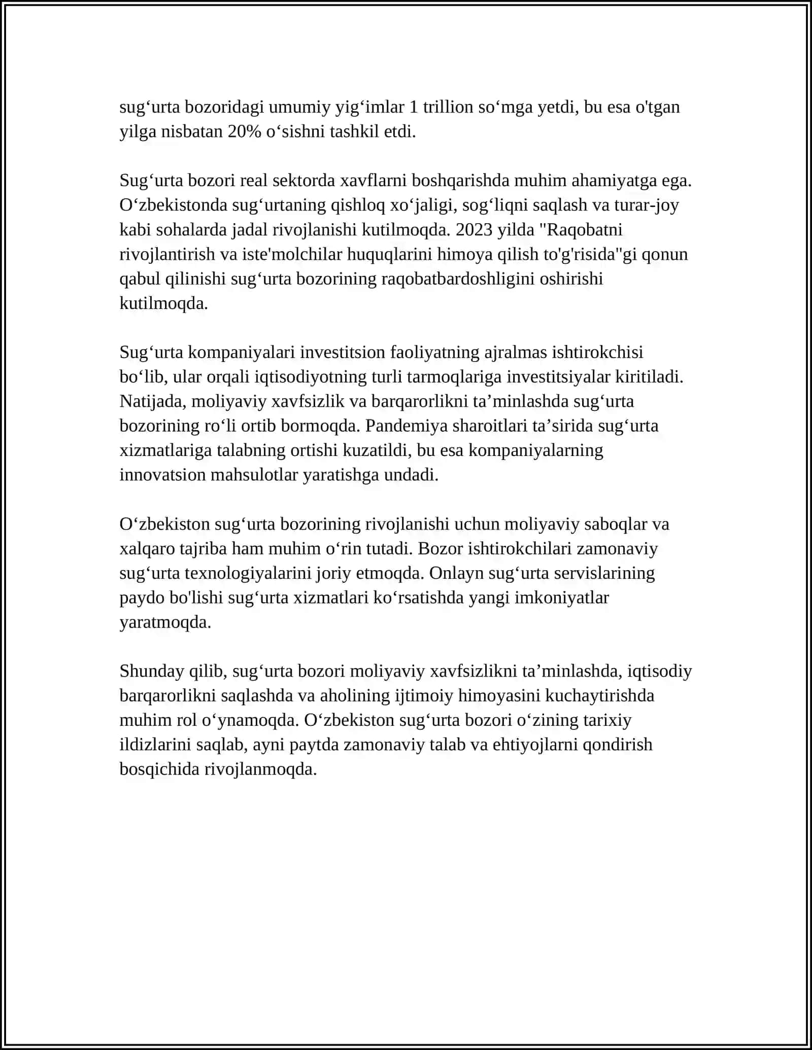 Sug‘urta bozori va moliyaviy xavfsizlik 4