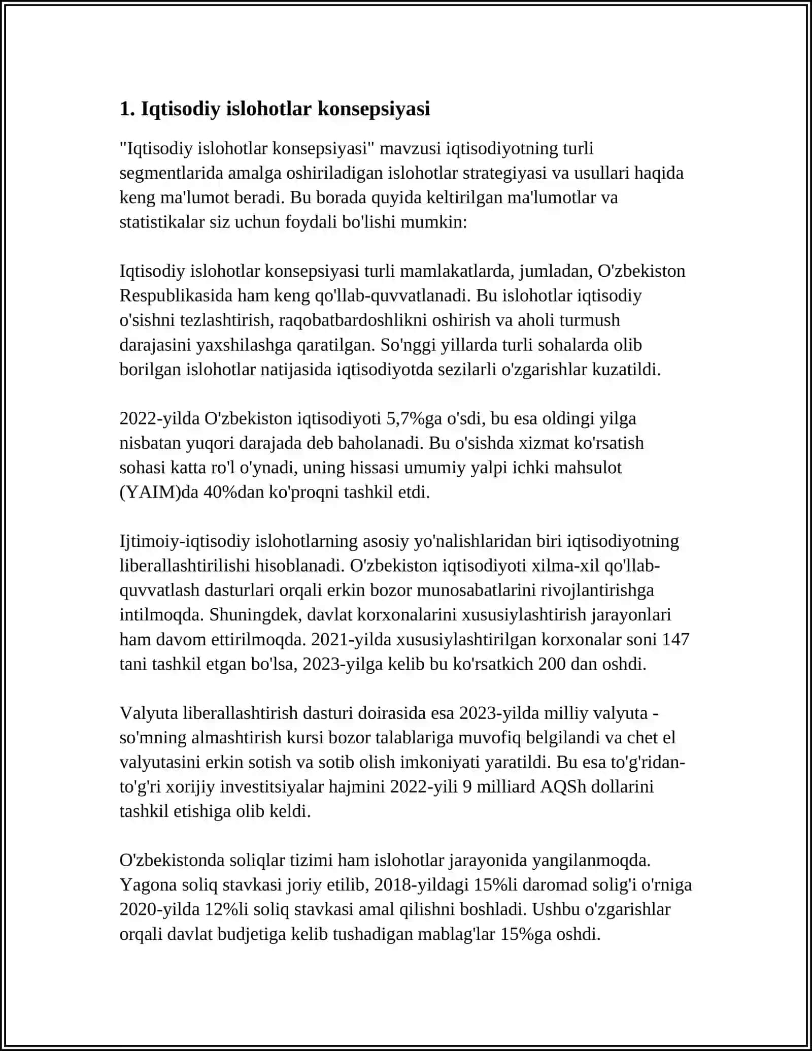 IQTISODIY ISLOHOTLAR, XUSUSIY MULKCHILIKNING SHAKLLANISHI. O’ZBEKISTONDA BOZOR MUNOSABATLARINING RIVOJLANISHI 4