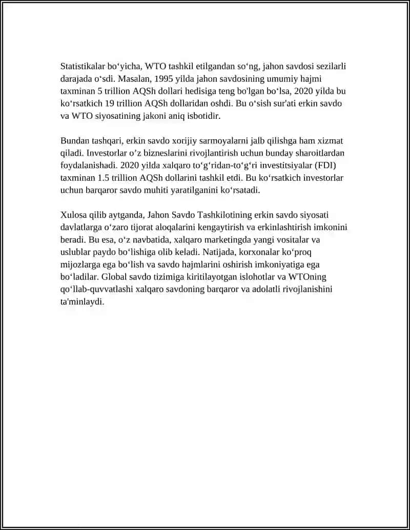 XALQARO IQTISODIY TASHKILOTLAR (WTO, IMF, UNCTAD) VA ULARNING XALQARO MARKETINGGA TA’SIRI 4