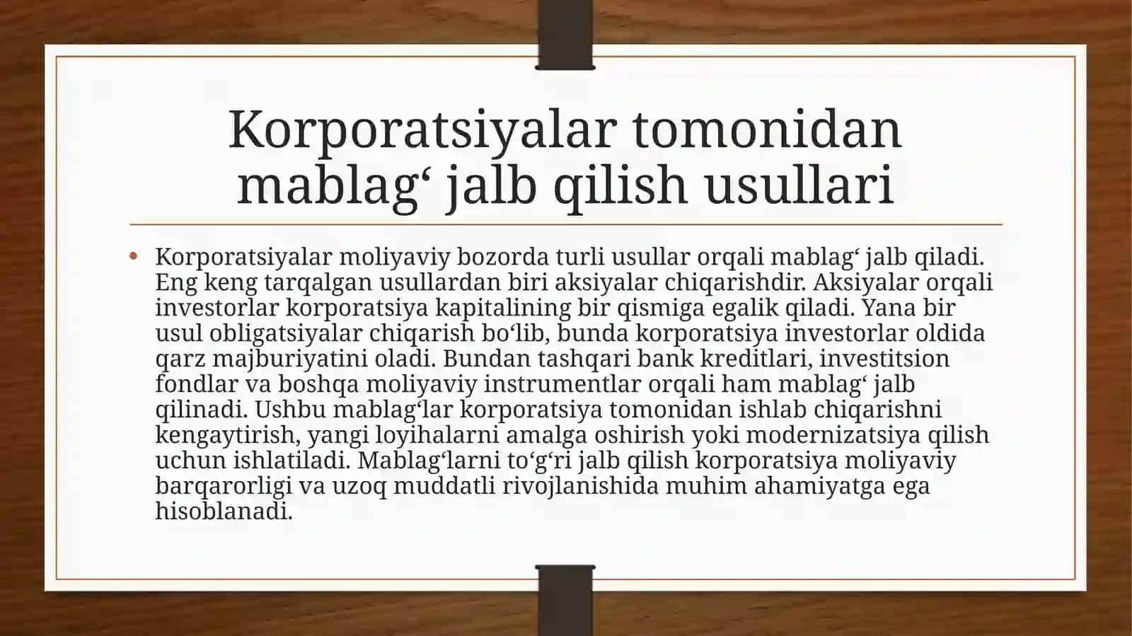Moliyaviy bozorda korporatsiya 4