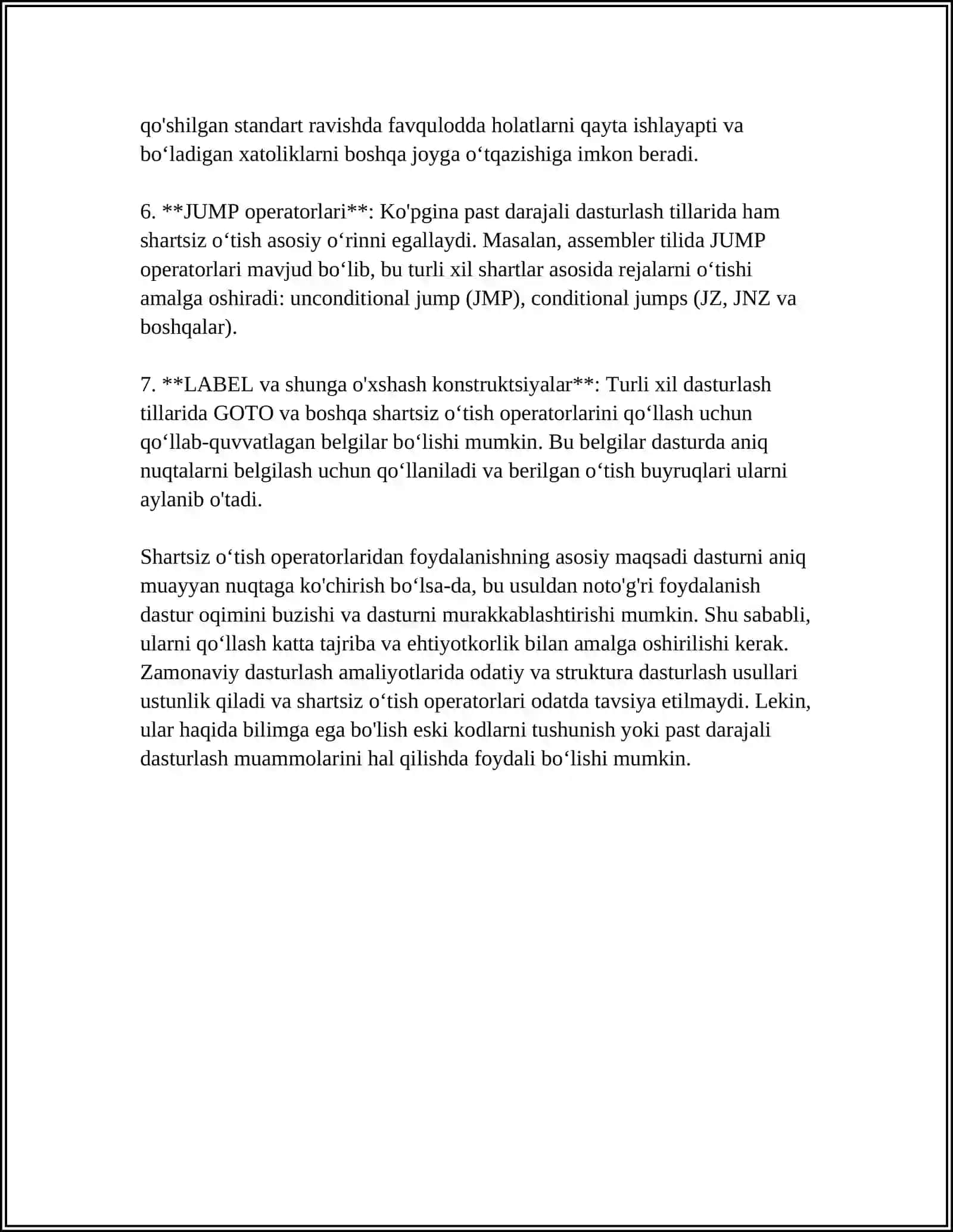 ALGORITMLASH TILIDA SHARTSIZ OʻTISH OPERATORINI QOʻLLAB DASTUR TUZISH 4