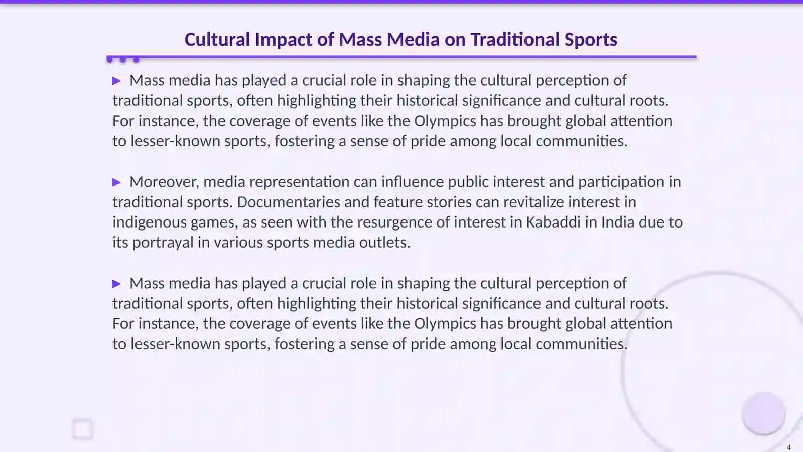 The custom and tradition mass media sport 4