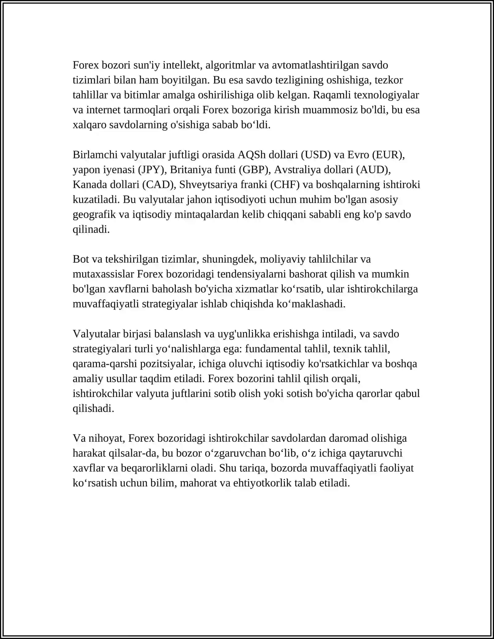 XALQARO VALYUTA BOZORLARI (FOREX) 4