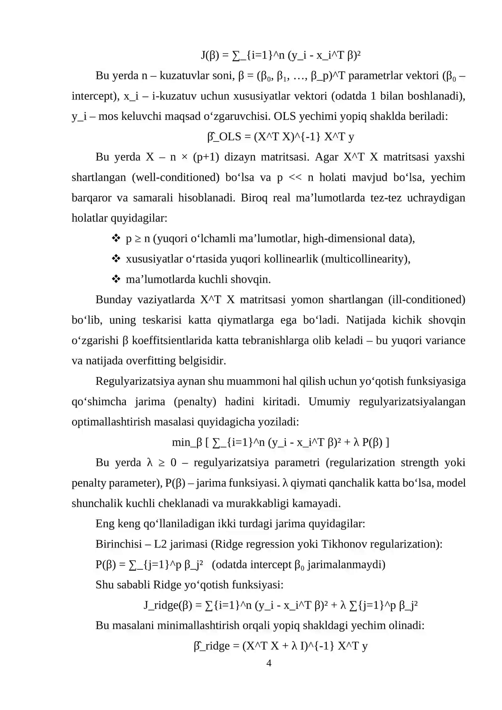 Regressiya masalalarida regulyarizatsiya funksiyasini qoʻllash 4