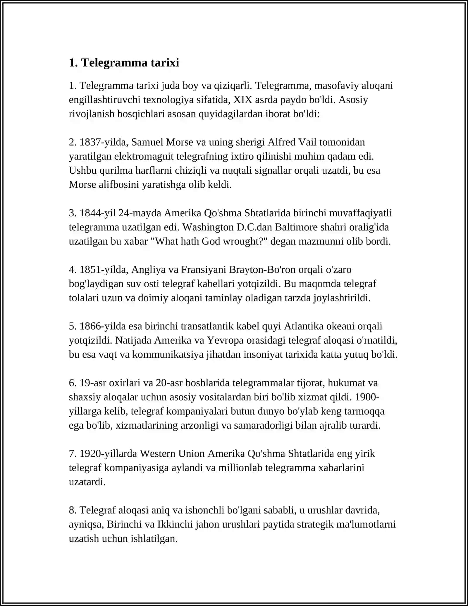 XIZMAT YOZISHMALARI: TELEGRAMMA, TELEFONOGRAMMA 4