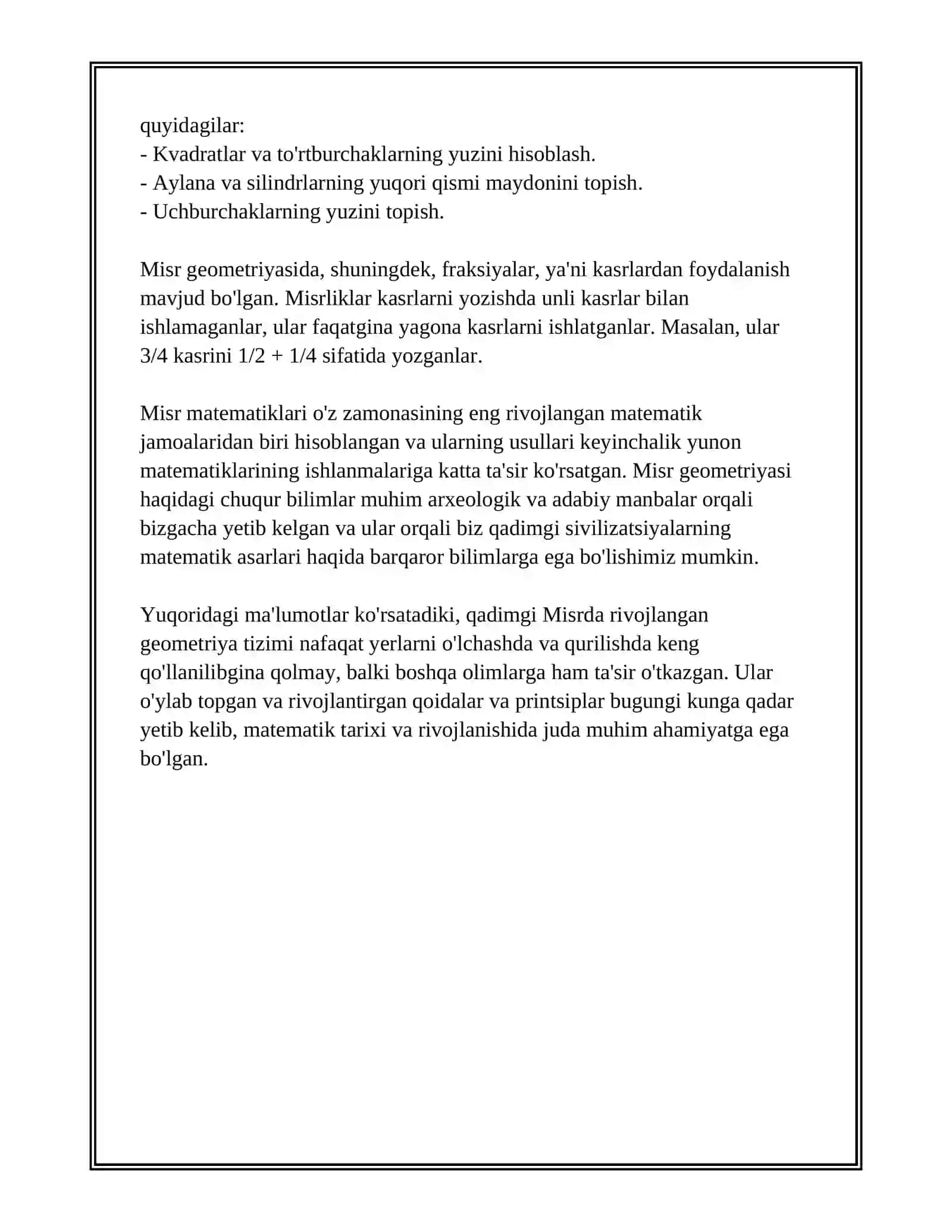 GEOMETRIK TASVIRLARNING RIVOJLANISHI. MISR VA YUNONISTON 4