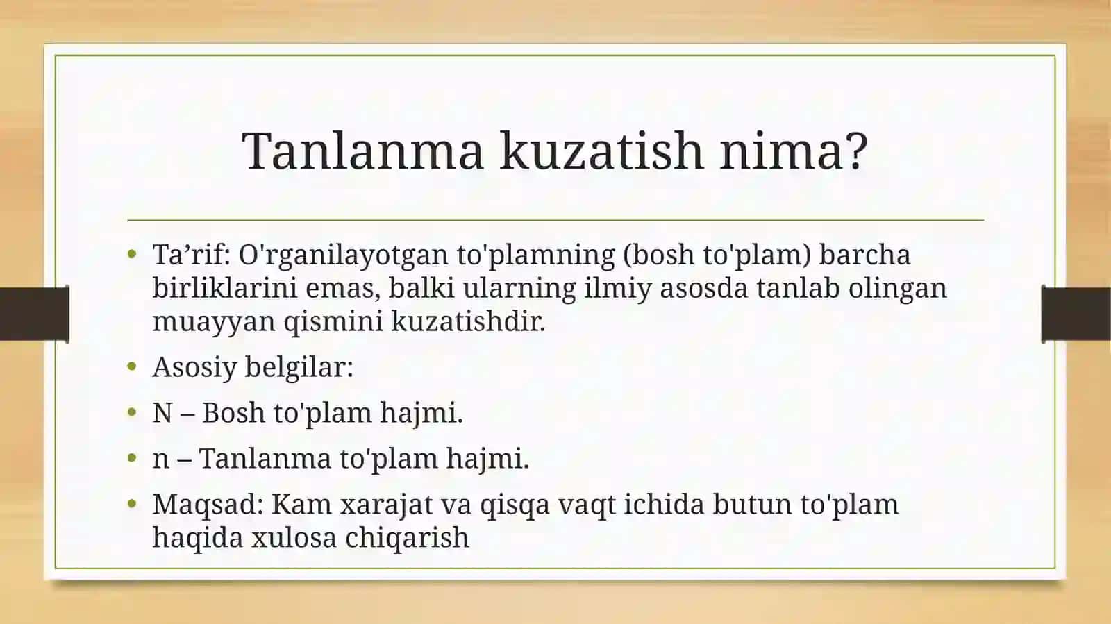 Tanlanma kuzatish va uning statistikadagi ahamiyati 4