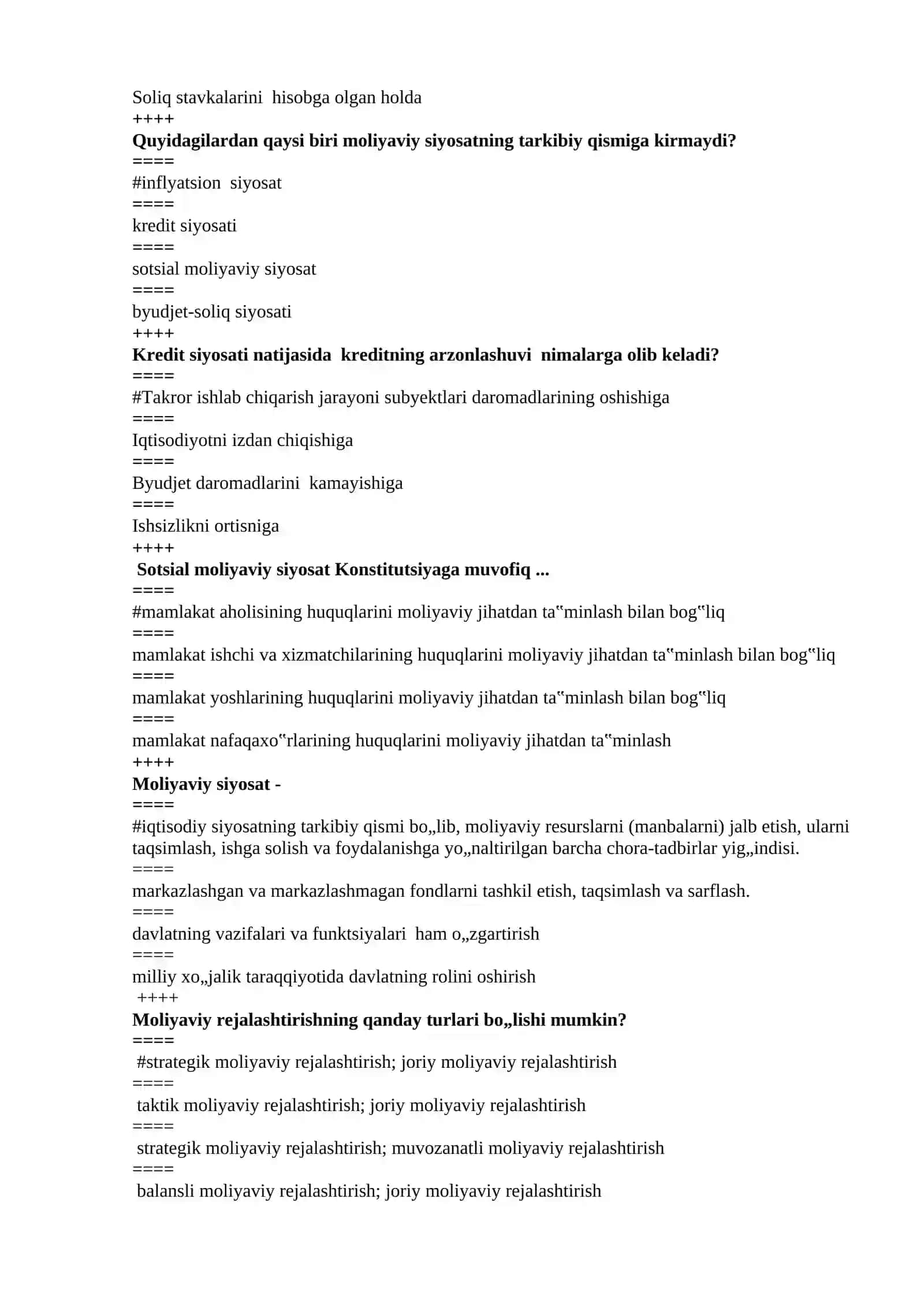 moliya fanidan test savollari 4