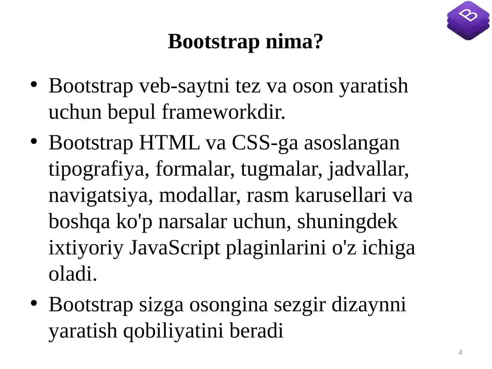 Bootstrapfreymvork texnologiyasi 4