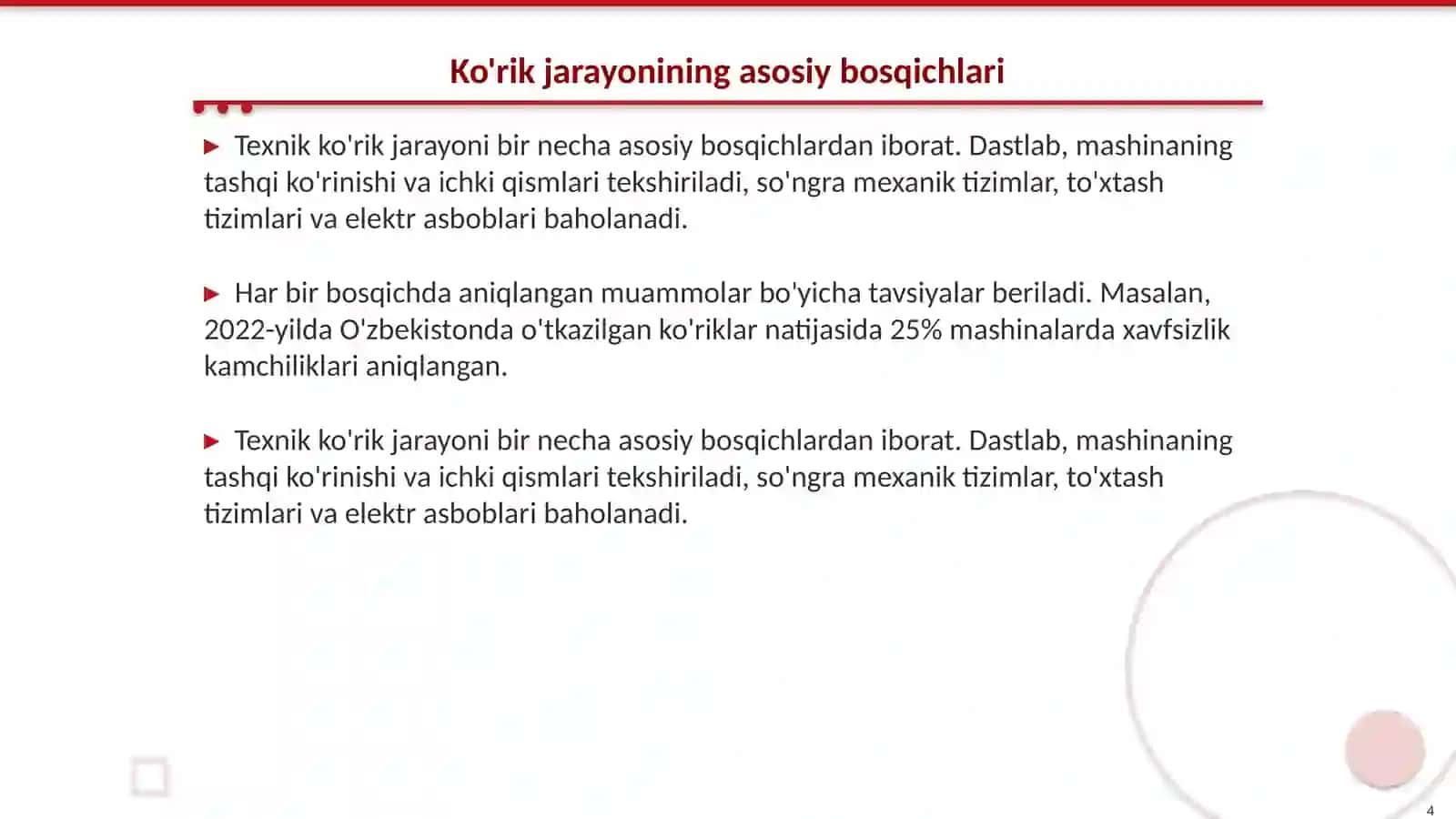 Mashinalarni texnik ko'rikdan o'tkazish 4