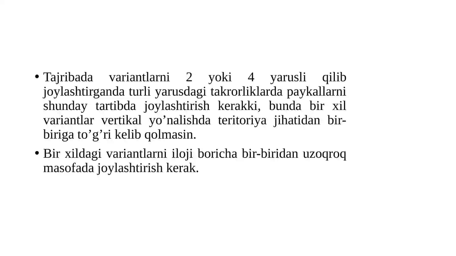 Dala tajribasida variantlarni joylashtirish usullari 4