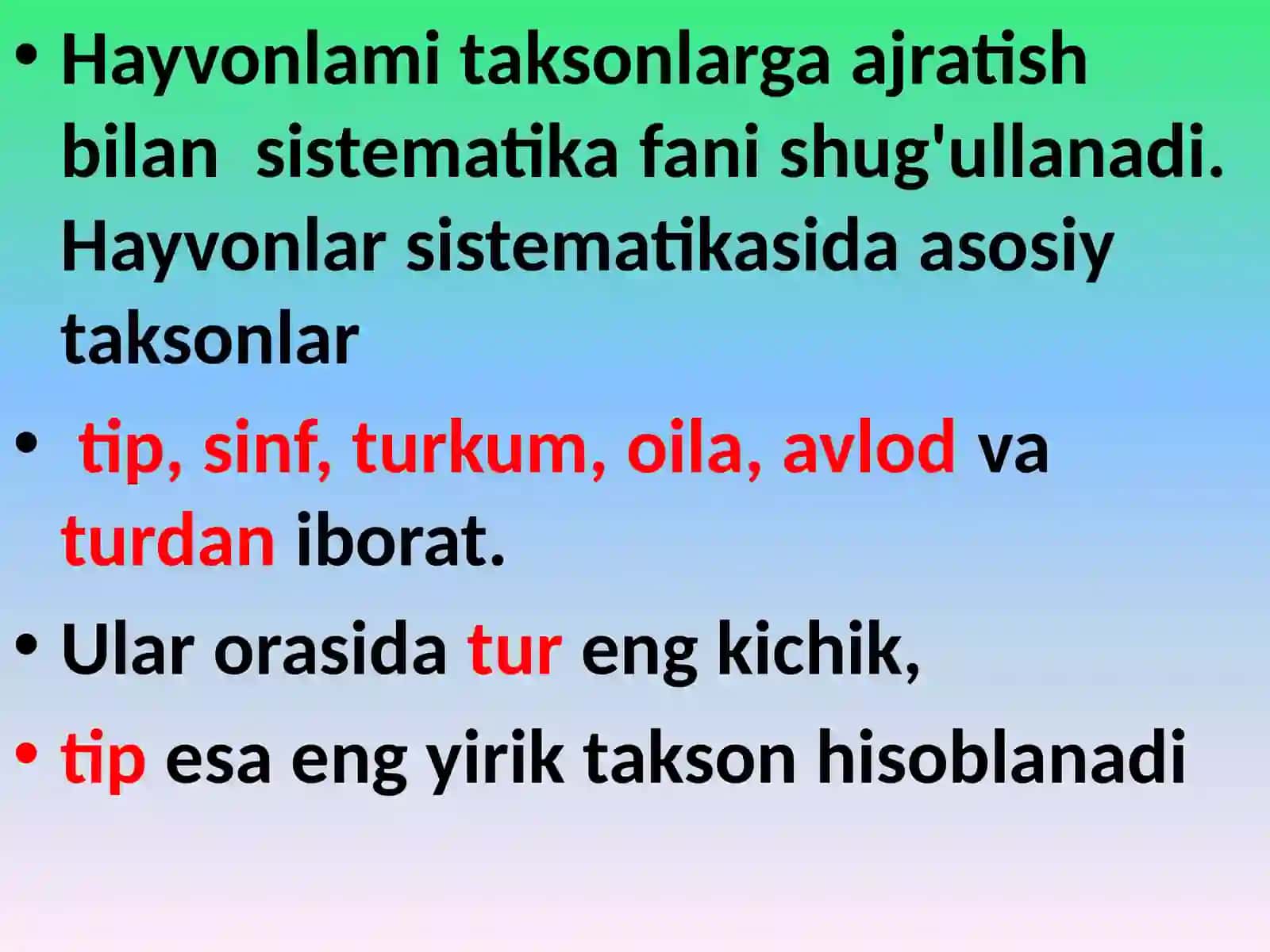 Hayvonlar sistematikasi 4