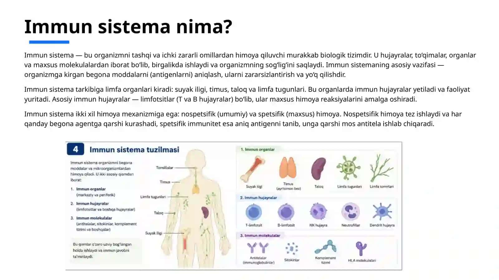 Immunitet va immun sistema 
Antigen va antitellalar 4