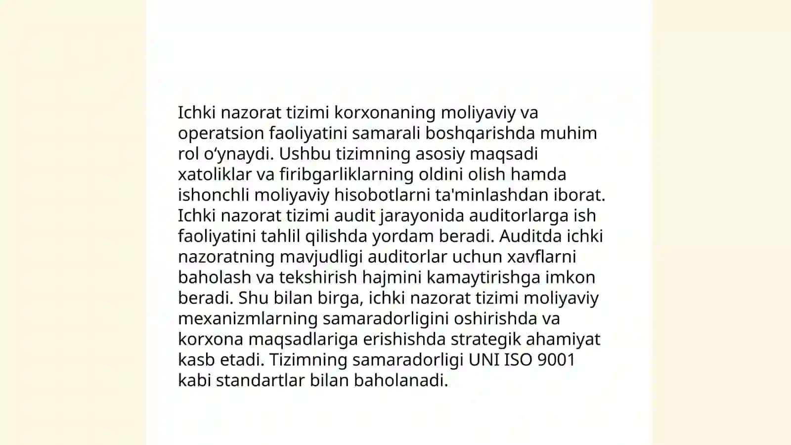 Ichki nazorat tizimi va uning auditdagi roʻli 4