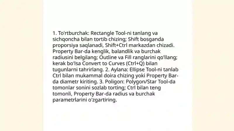 Corel Draw dasturida ob'yektlar yaratish 4
