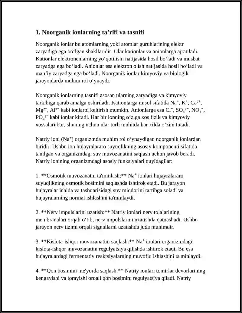 NOORGANIK IONLAR, ULARNING FUNKSIYALARI 4