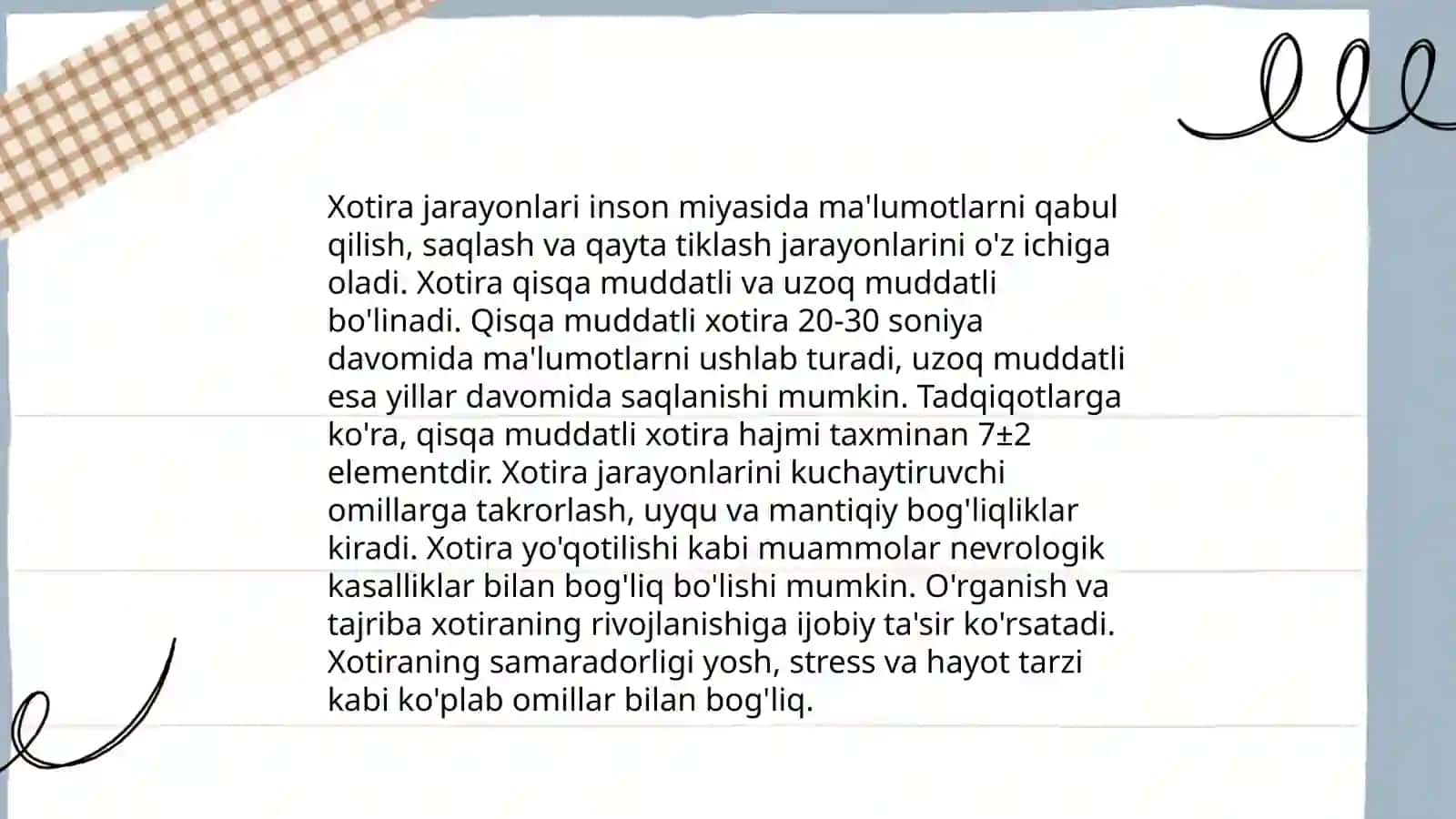 Xotira jarayonlari va turlarini yoritish 4