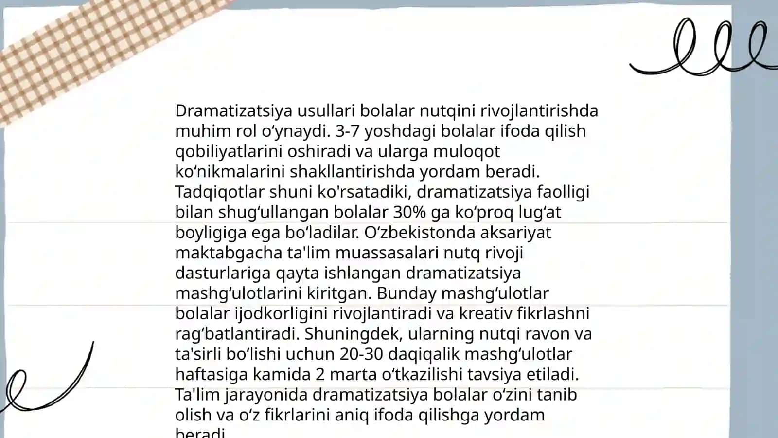 Maktabgacha yoshdagi bolalarni rivojlanishi uchun mavzuni rivojlantruvchi roʻlli oʻyinlar va dramatizatsiya muhitini yaratish 4