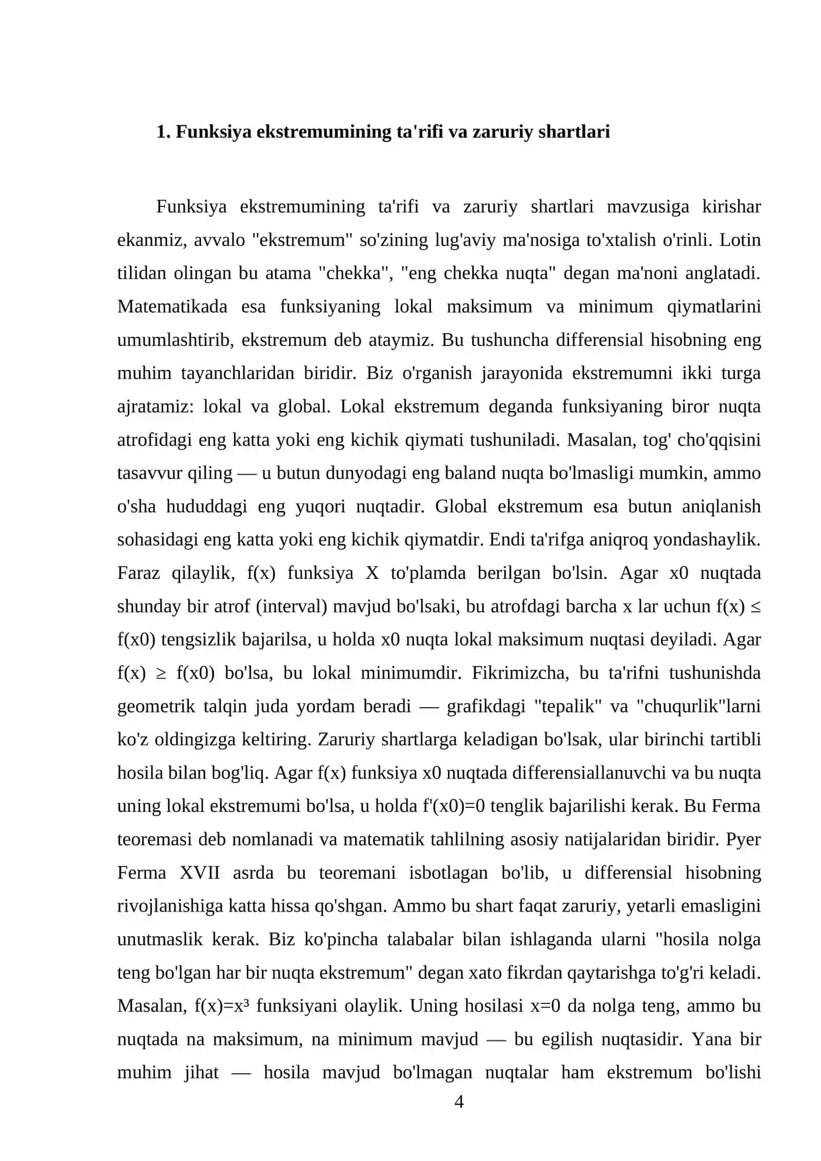 Funksiyaning ekstremumlari va ularning xossalari 4
