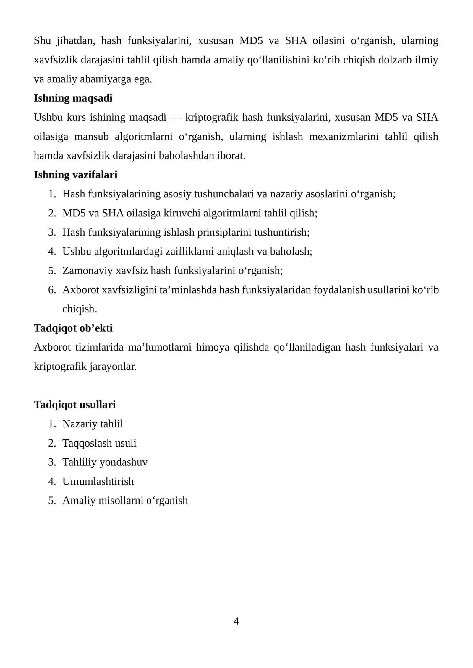 Hash funksiyalari MD5,Sha oilasi va ularning xavfsizligi 4