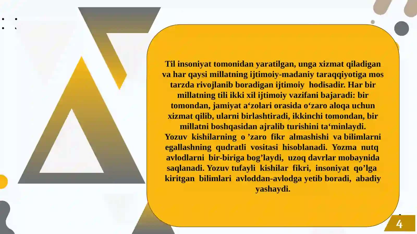 BOSHLANG‘ICH TA’LIMDA ONA TILI O‘QITISH METODIKASI 4