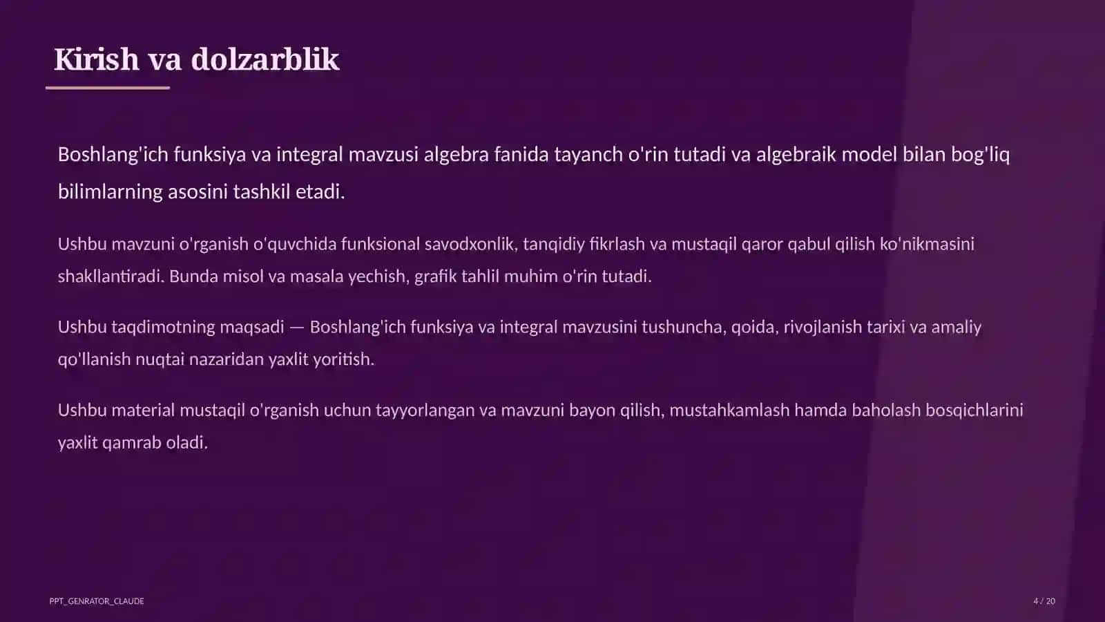 Boshlang'ich funksiya va integral (11-sinf) 4