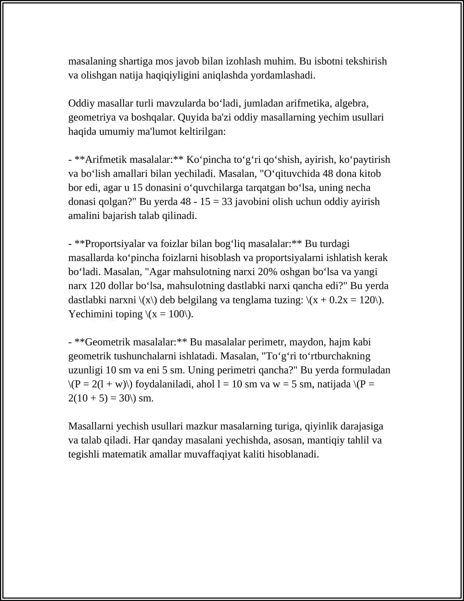 Oddiy masallarni tuzish va ularning yechish (1 amalda yechiladigan) 4