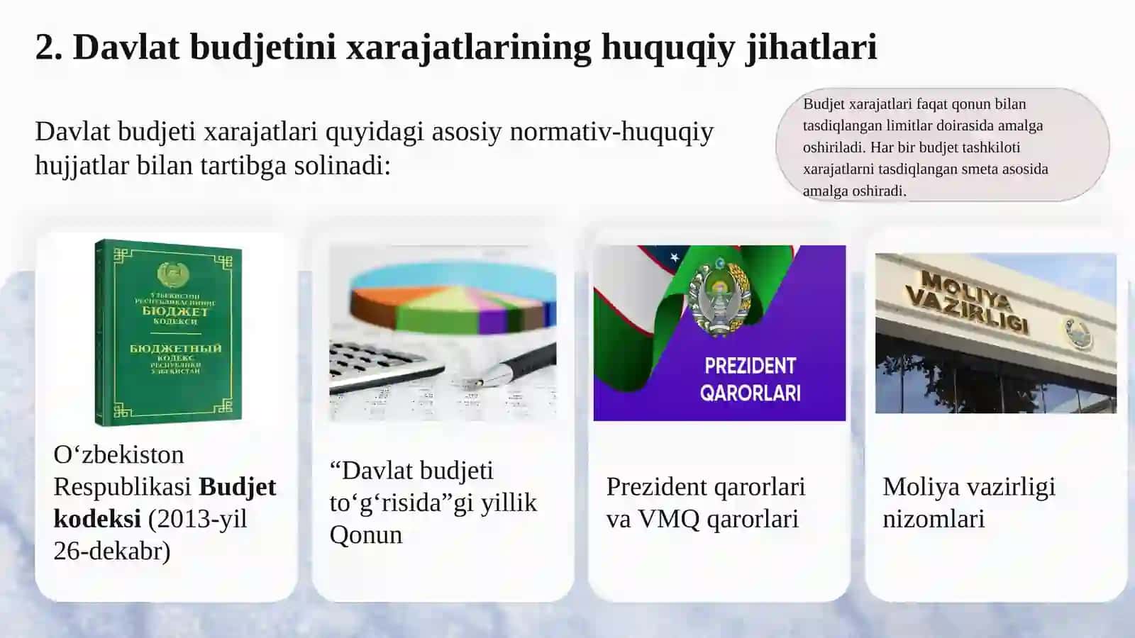 O’zbekiston davlat budjeti xarajatlari va uning o’ziga xos jihatlari 4