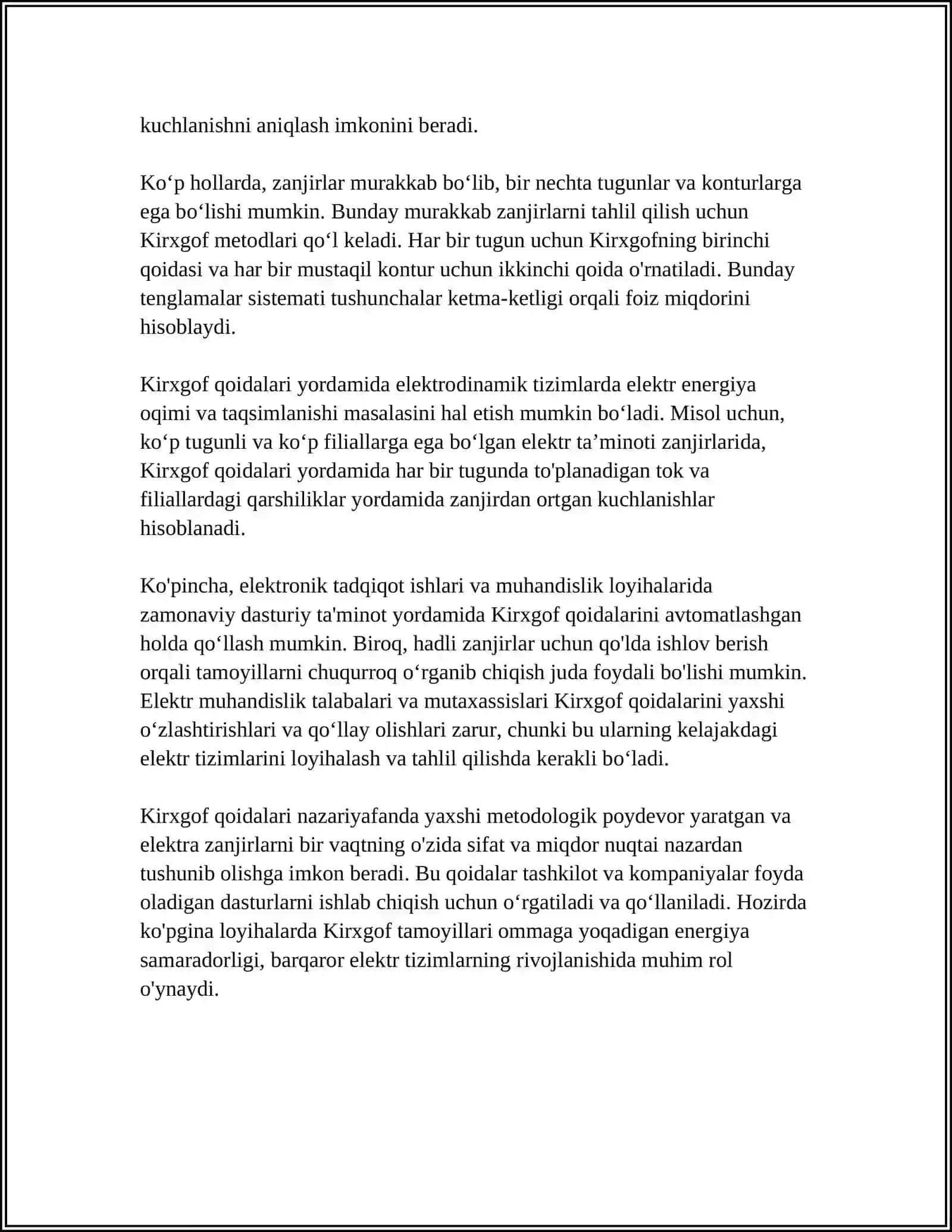 TARMOQLANGAN ZANJIRLAR KIRXGOF QOIDALARI 4