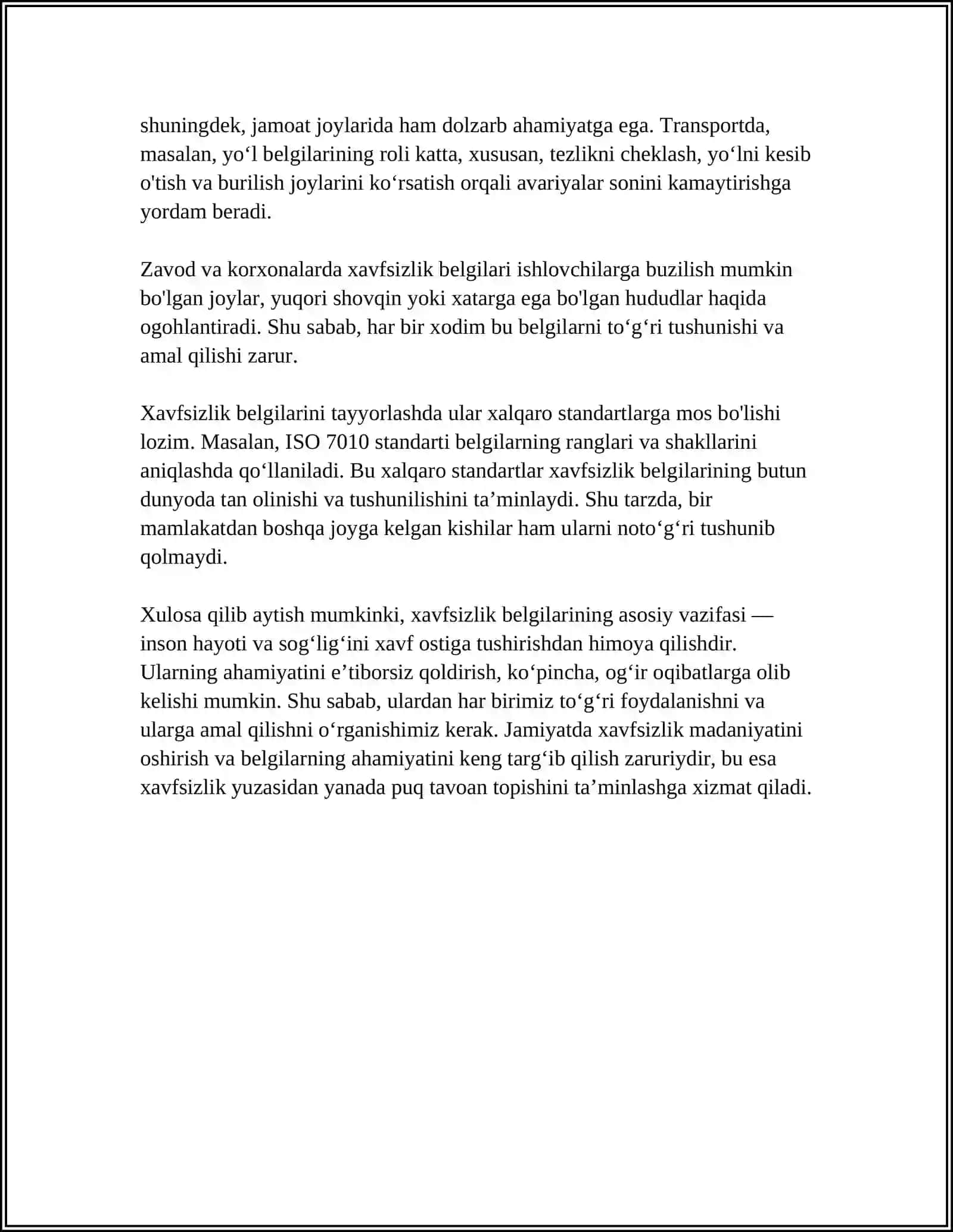 MUSTAQIL ISH Mavzu: XAVFSZLIK STANDARTLARI 4