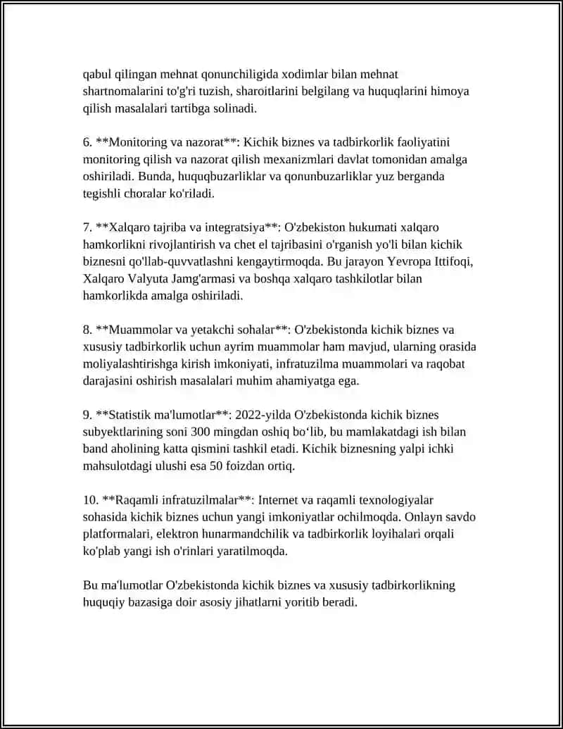O'ZBEKISTONDA KICHIK BIZNES VA XUSUSIY TADBIRKORLIKNING RIVOJLANISHI. BIRJA SAVDOSI 4