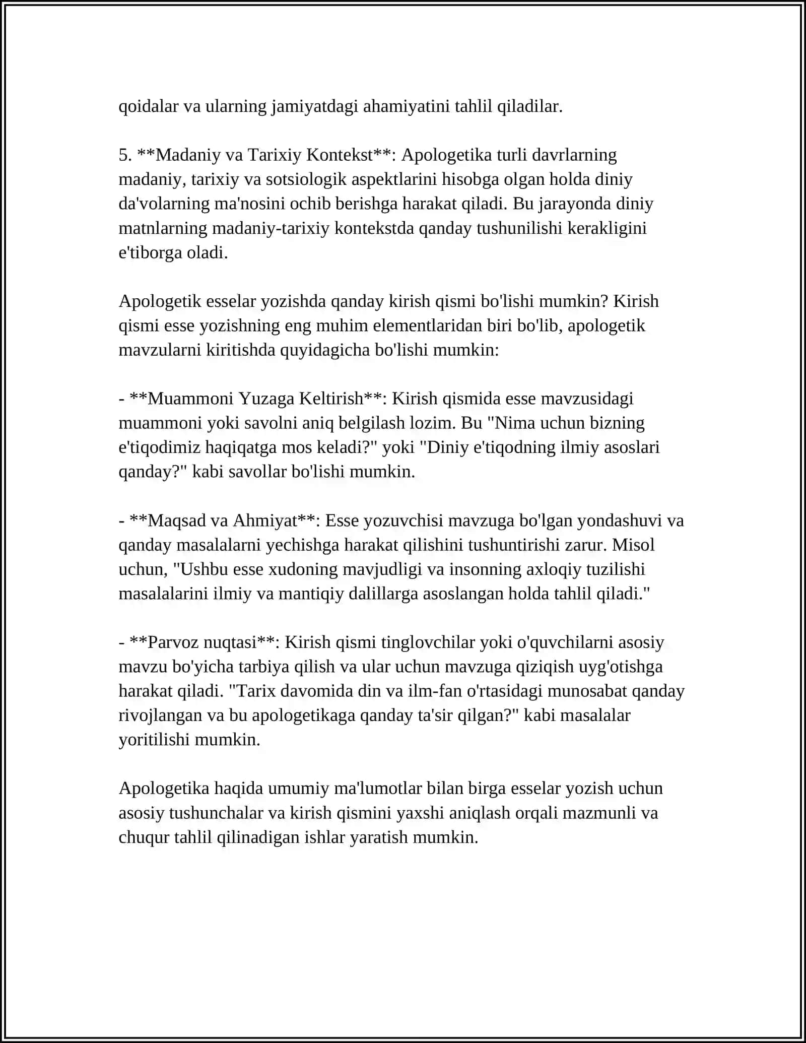 APOLOGETIKA HAQIDA ESSE TAYYORLASH 4