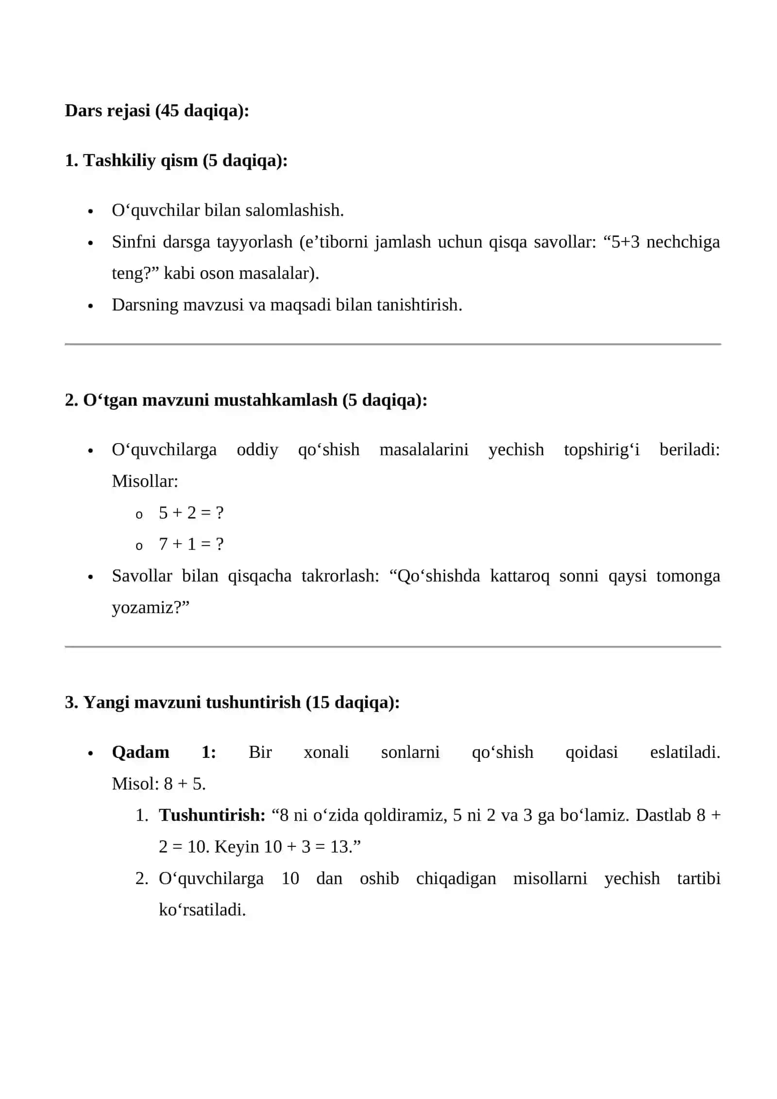 1-sinflar uchun matematika dars ishlanmasi 4