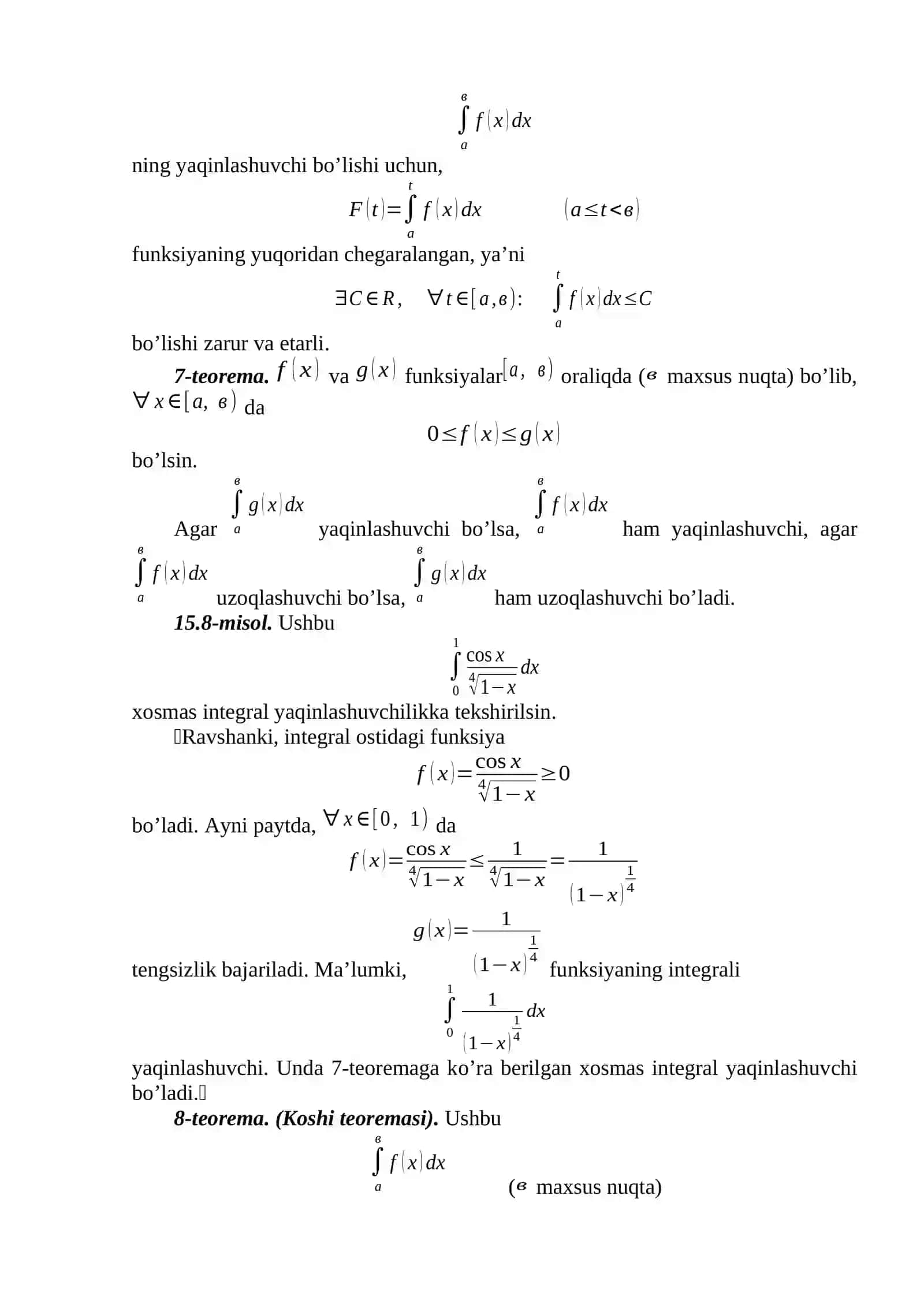 Chegaralanmagan funksiyaning xosmas integrallari 4
