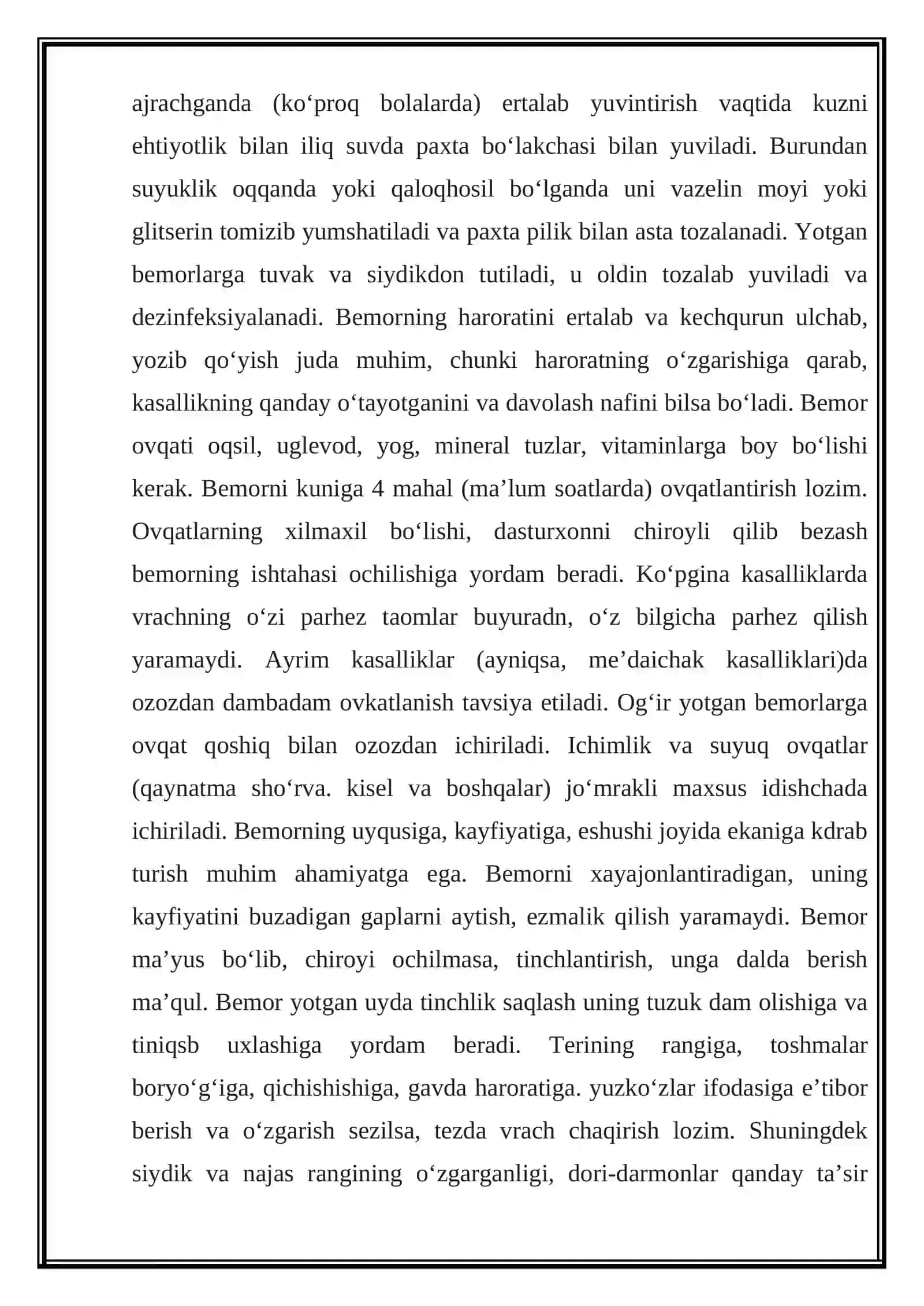 BEMORLARNI PARVARISH QILISH 4