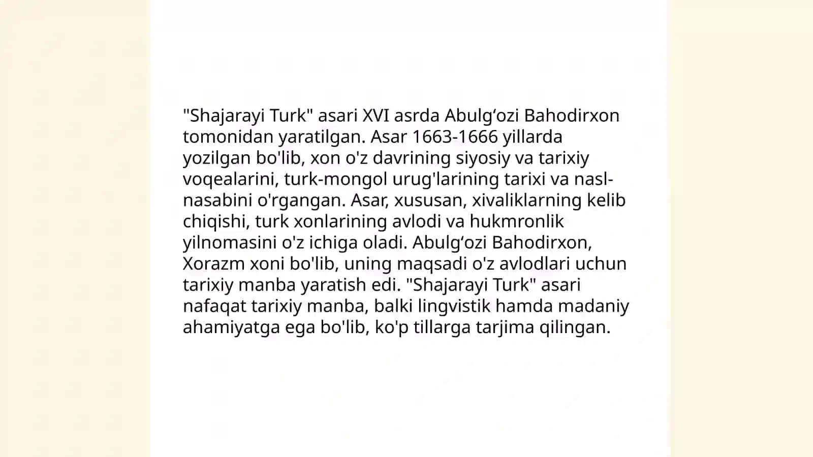 Abulg‘oziy Bahodirhon va uning "Shajarayi turk" asari 4