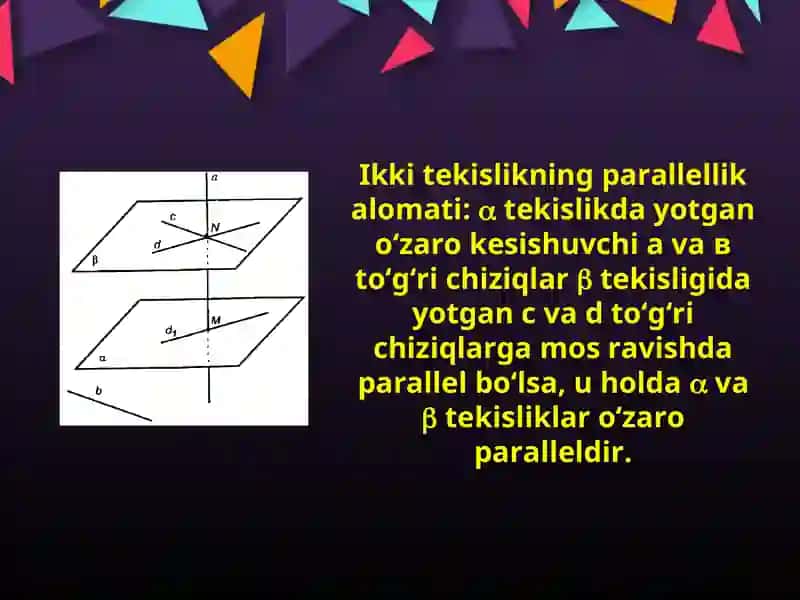 Tekislikning parallel va perpendikulyarligi. 4