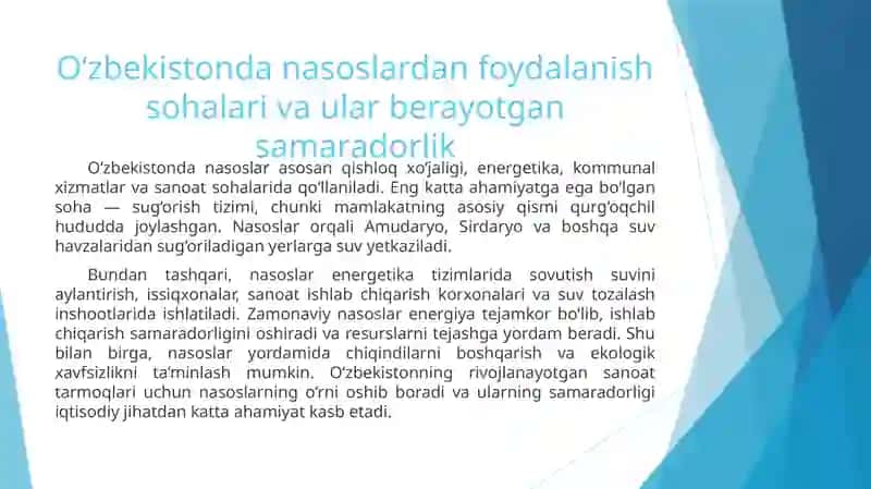 Jahonda va respublikamizda ishlatiladigan nasoslarning ahamiyati 4