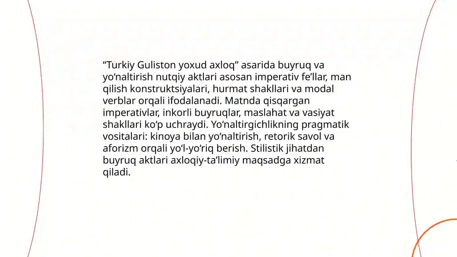 "Turkiy Guliston yoxud axloq" asar tilida nutqiy akt tahlili 4