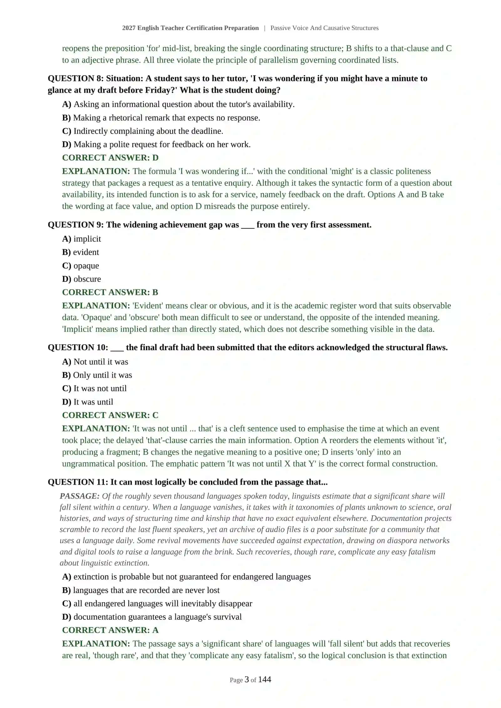 2027 English Teacher Certification Preparation | Passive Voice And Causative Structures 4