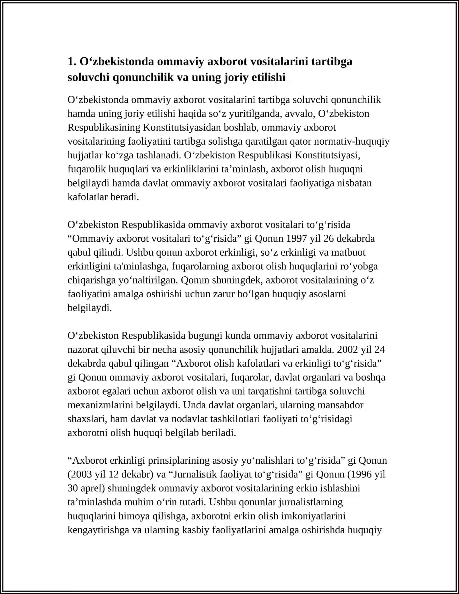 O'ZBEKISTON RESPUBLIKASIDA OMMAVIY AXBOROT VOSITALARINING FAOLIYATI 4
