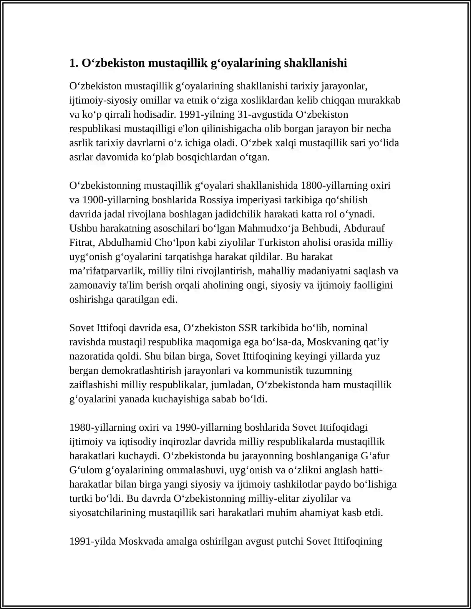 O'ZBEKISTONDA MUSTAQILLIK G'OYALARINING TARIXIY ASOSLARI 4