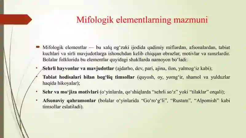 BOLALAR FOLKLORIDA MIFOLOGIK ELEMENT 4