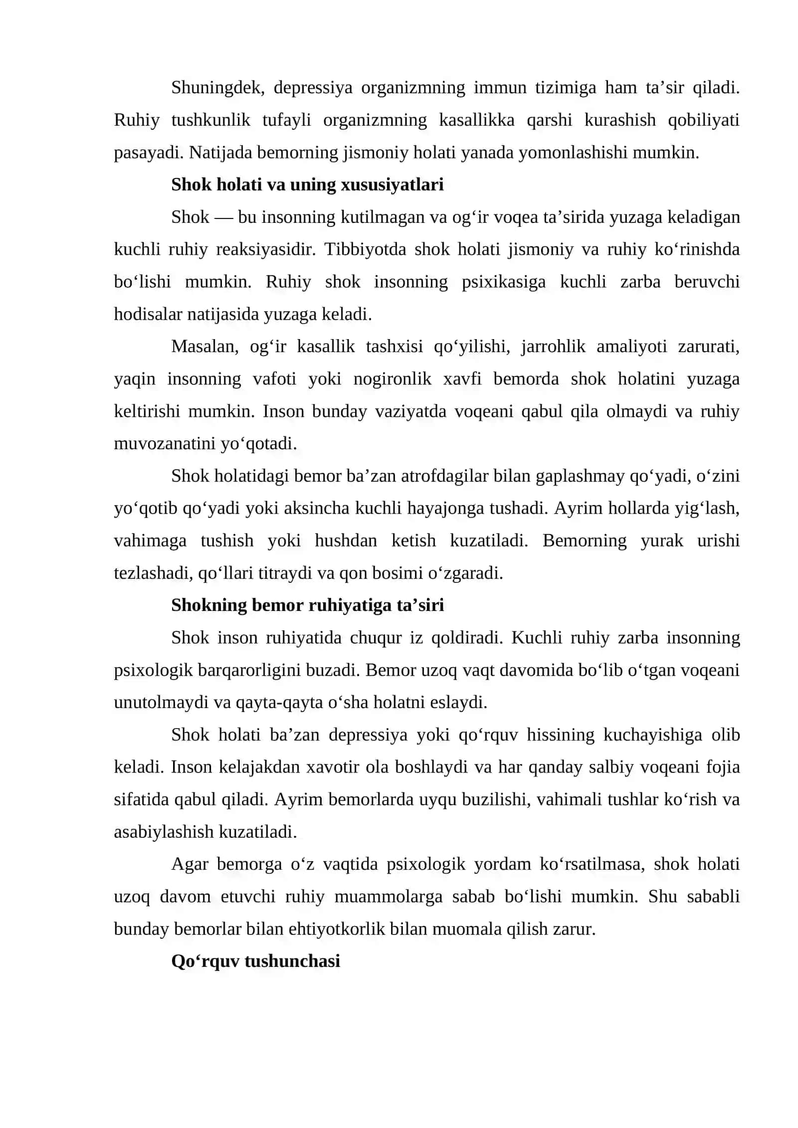 BEMORLARNING RUHIY HOLATI «DEPRESSIYA, SHOK, QO‘RQUV, CHO‘CHISH, IPOXONDRIYA, O‘ZINI AYBDOR XIS QILISH», SUITSIDAL FIKRLASH 4