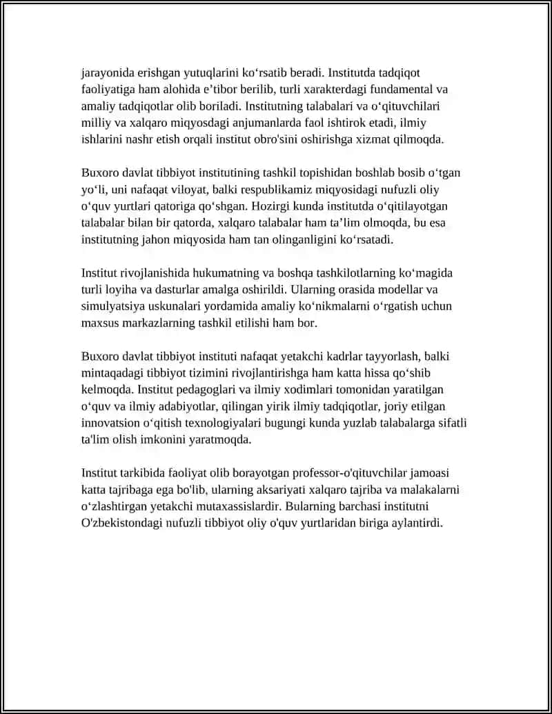 BUXORO DAVLAT TIBBIYOT INSTITUTI MUSTAQIL ISH 4