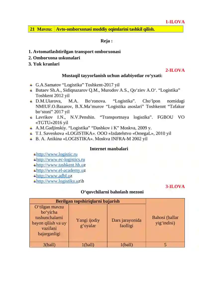 Avto-omborxonasi moddiy oqimlarini tashkil qilish 4